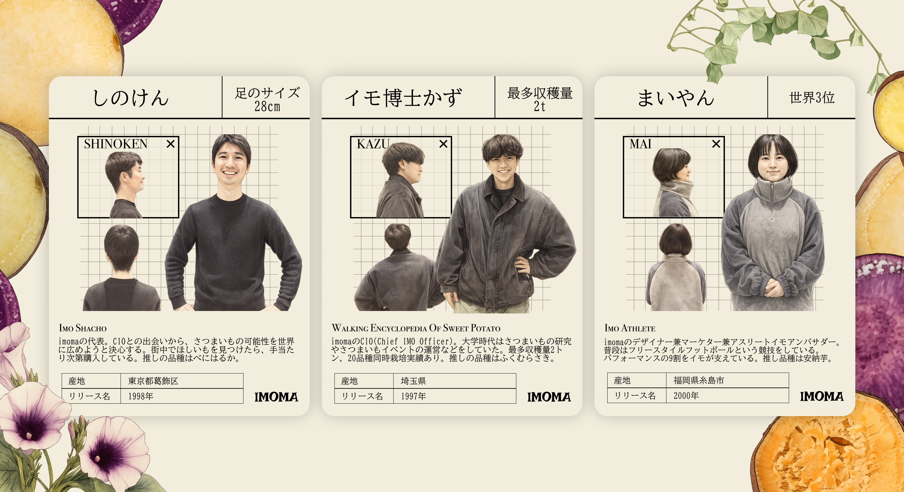 メンバー
しのけん
イモ博士かず
まいやん